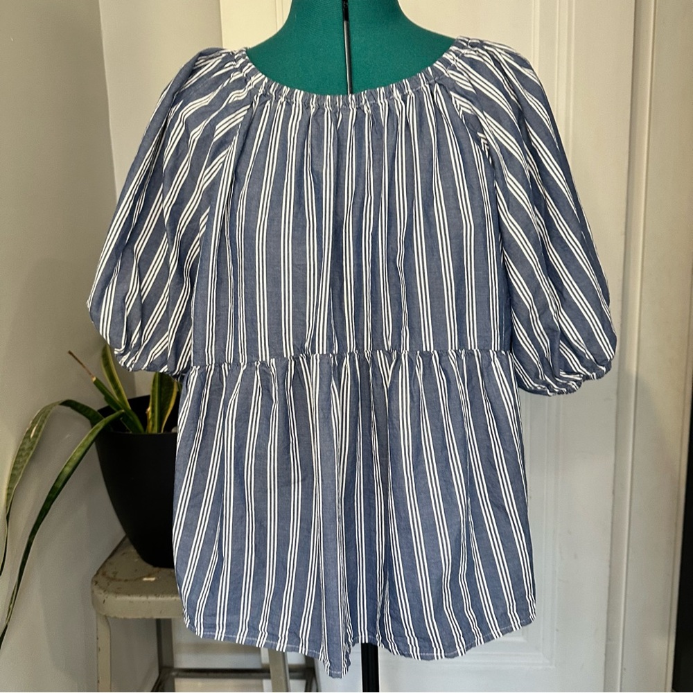 Old Navy Blue & White Striped Peasant Blouse